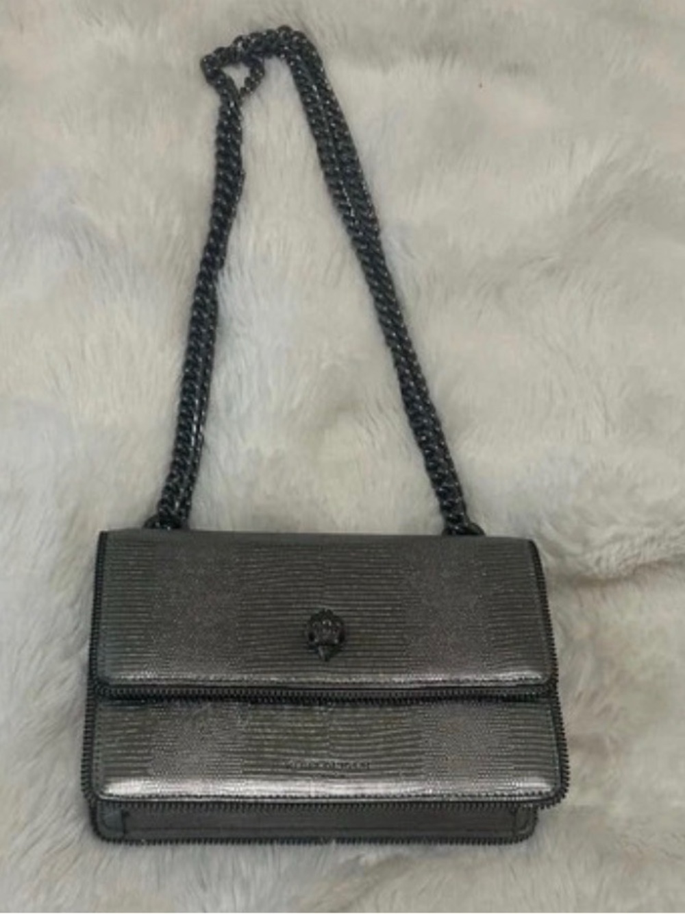 Kurt Geiger Metallic Gunmetal Shoulder Bag with Chain Strap